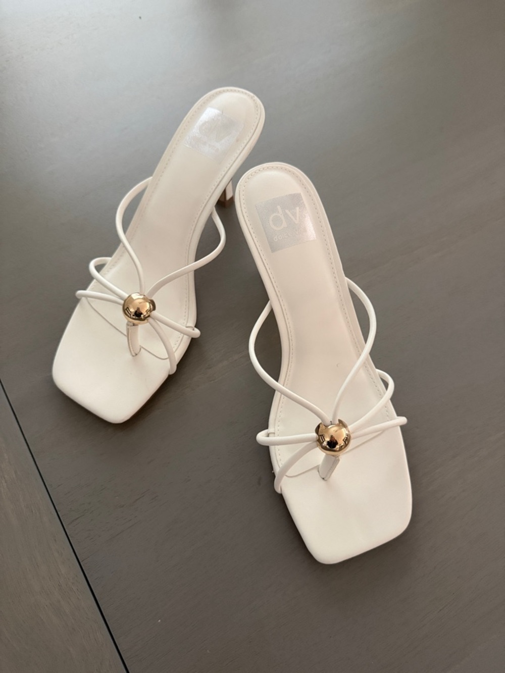 DV by Dolce Vita Cream Strappy Square-Toe Mules with Gold Accent